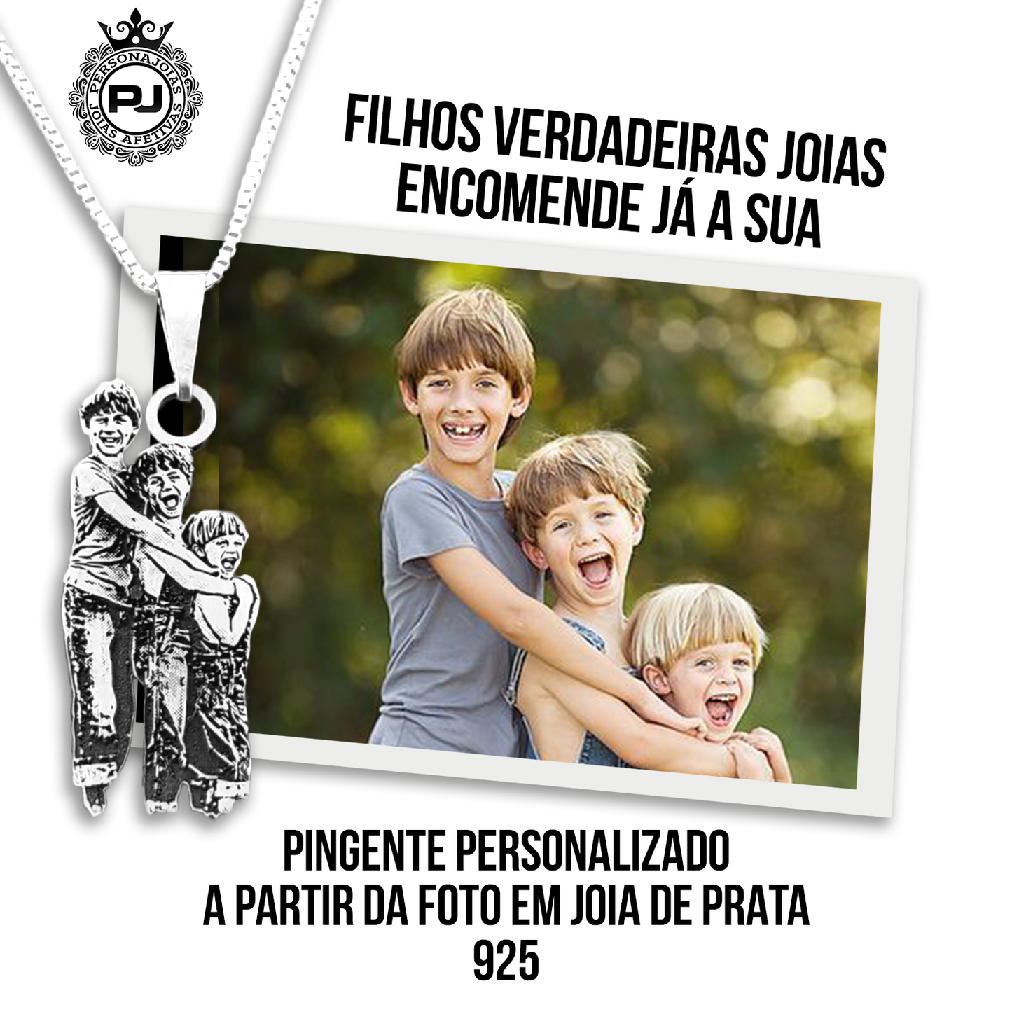 Corrente Feminino Veneziana + Pingente personalizado de 3 filhos. em prata 925
