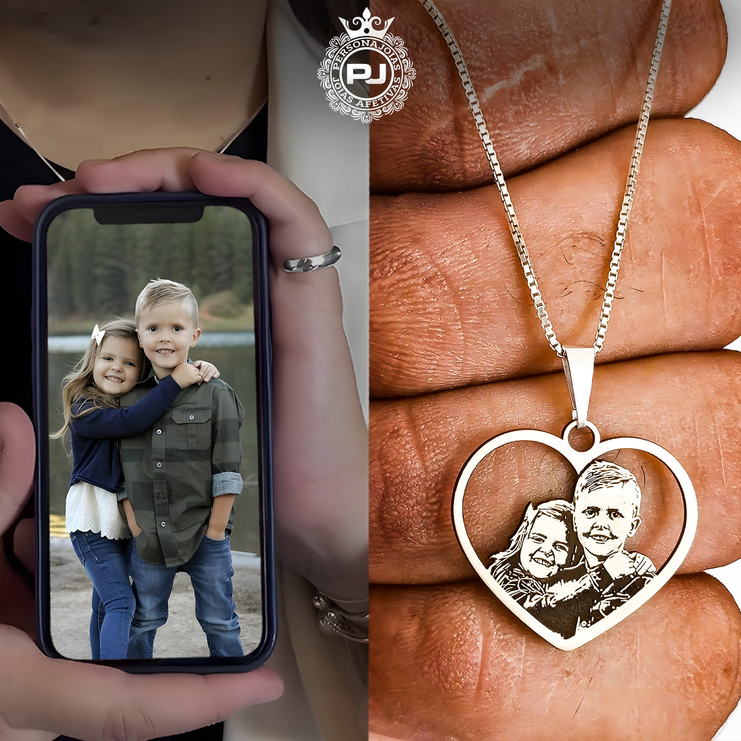 Pingente mais corrente veneziana 45cm coração vazado Filhos