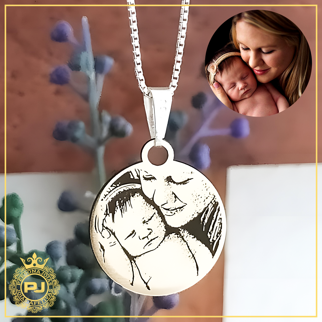 Pingente redondo mamãe e bebê