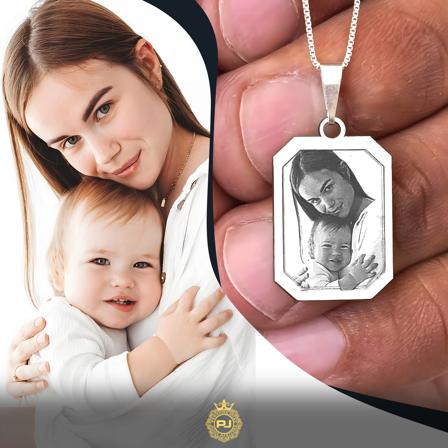 Colar Fotogravação PLACA Formato Retangular com cantos quebrados em Prata 925