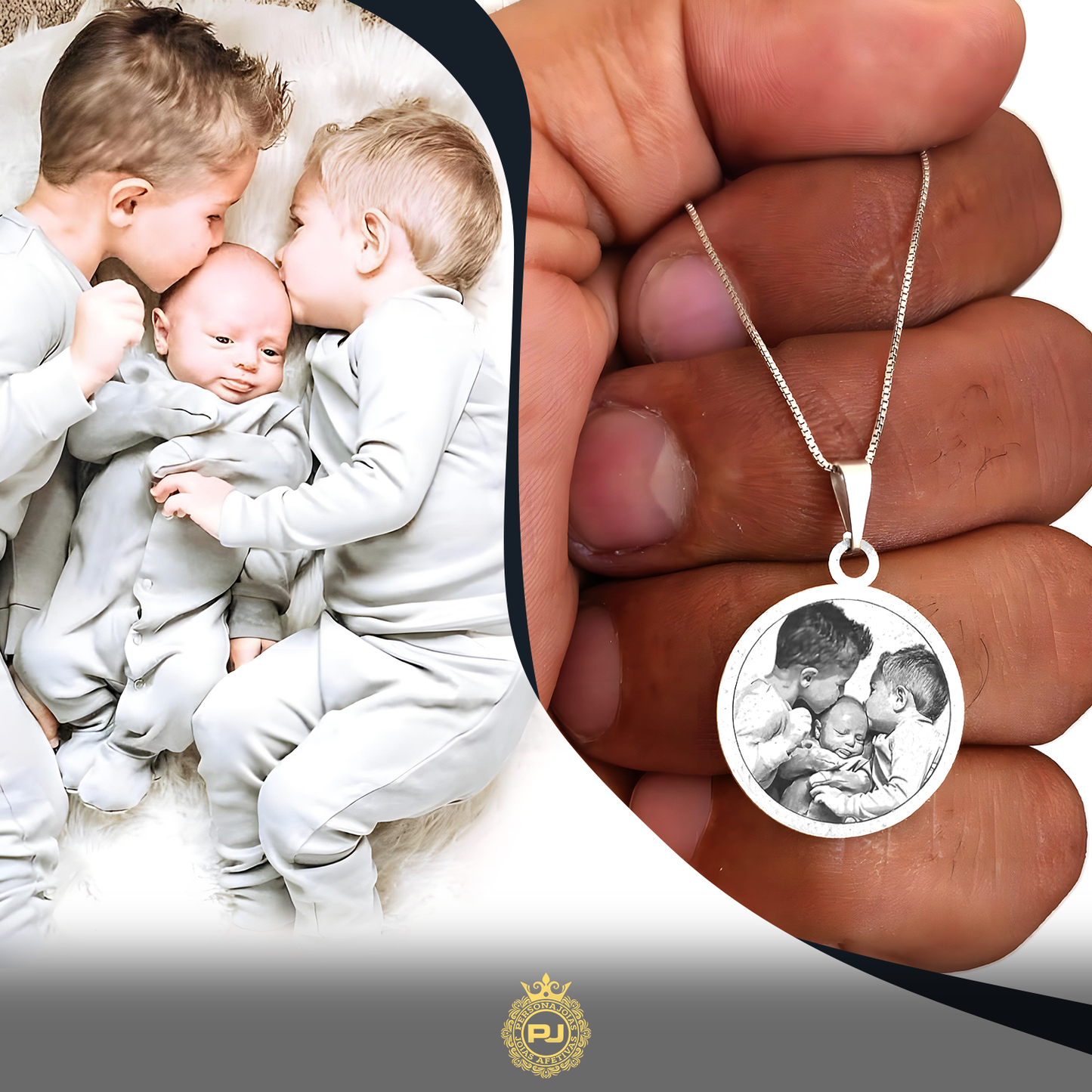 Colar Fotogravação Medalha Formato REDONDO em Prata 925