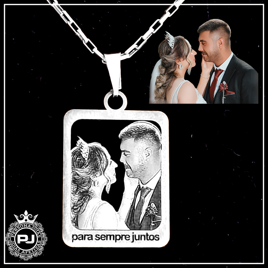 Pingente prata 925 masculino quadrado + fotogravação