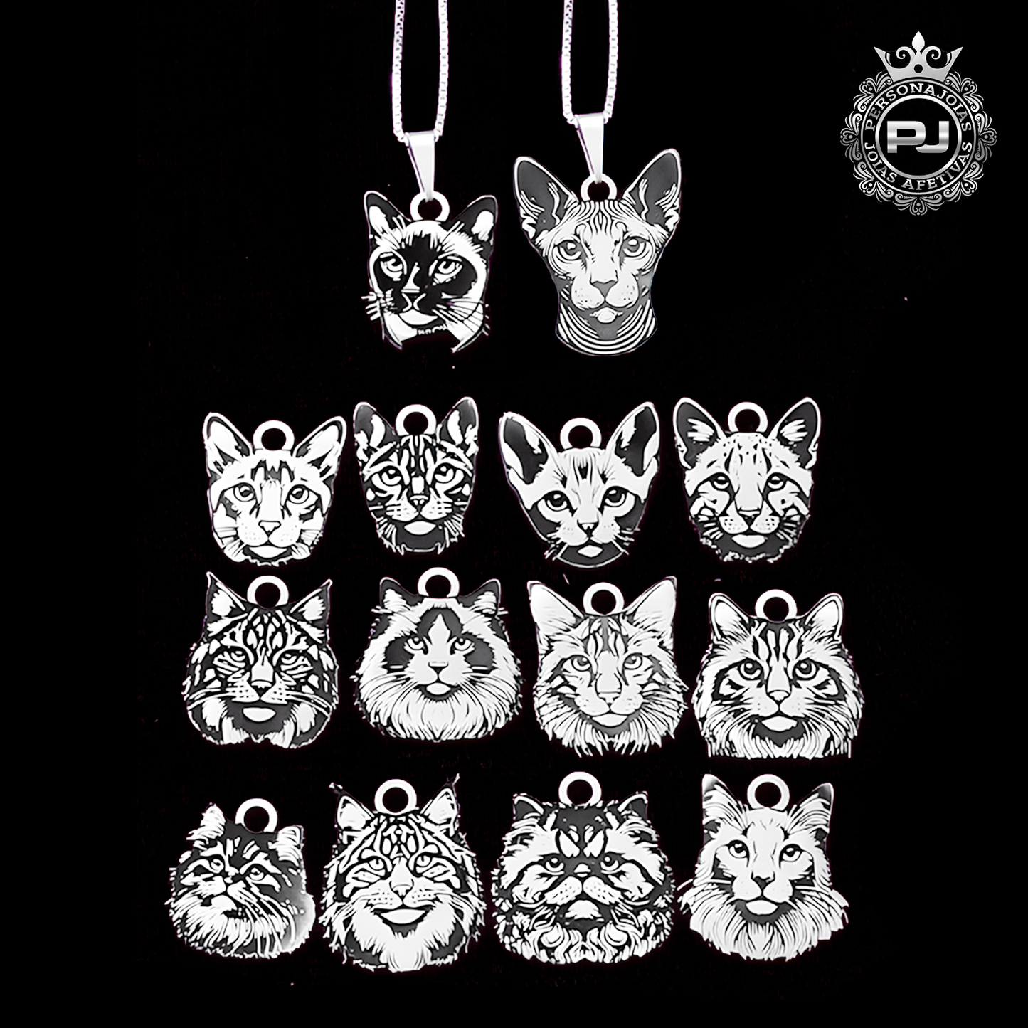 Pingente + colar Pet gatos raças