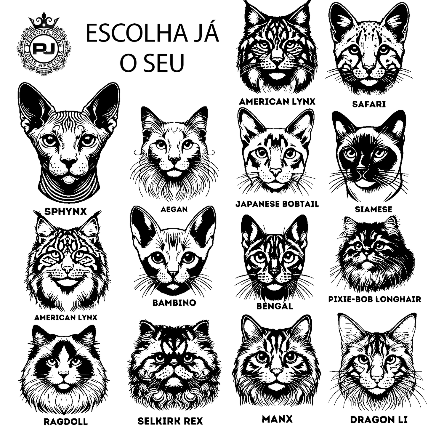 Pingente + colar Pet gatos raças
